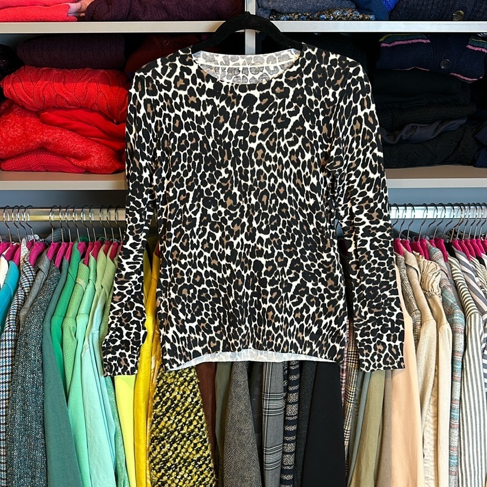 Unbranded black/brown/white leopard print long sleeve crew neck sweater size XS